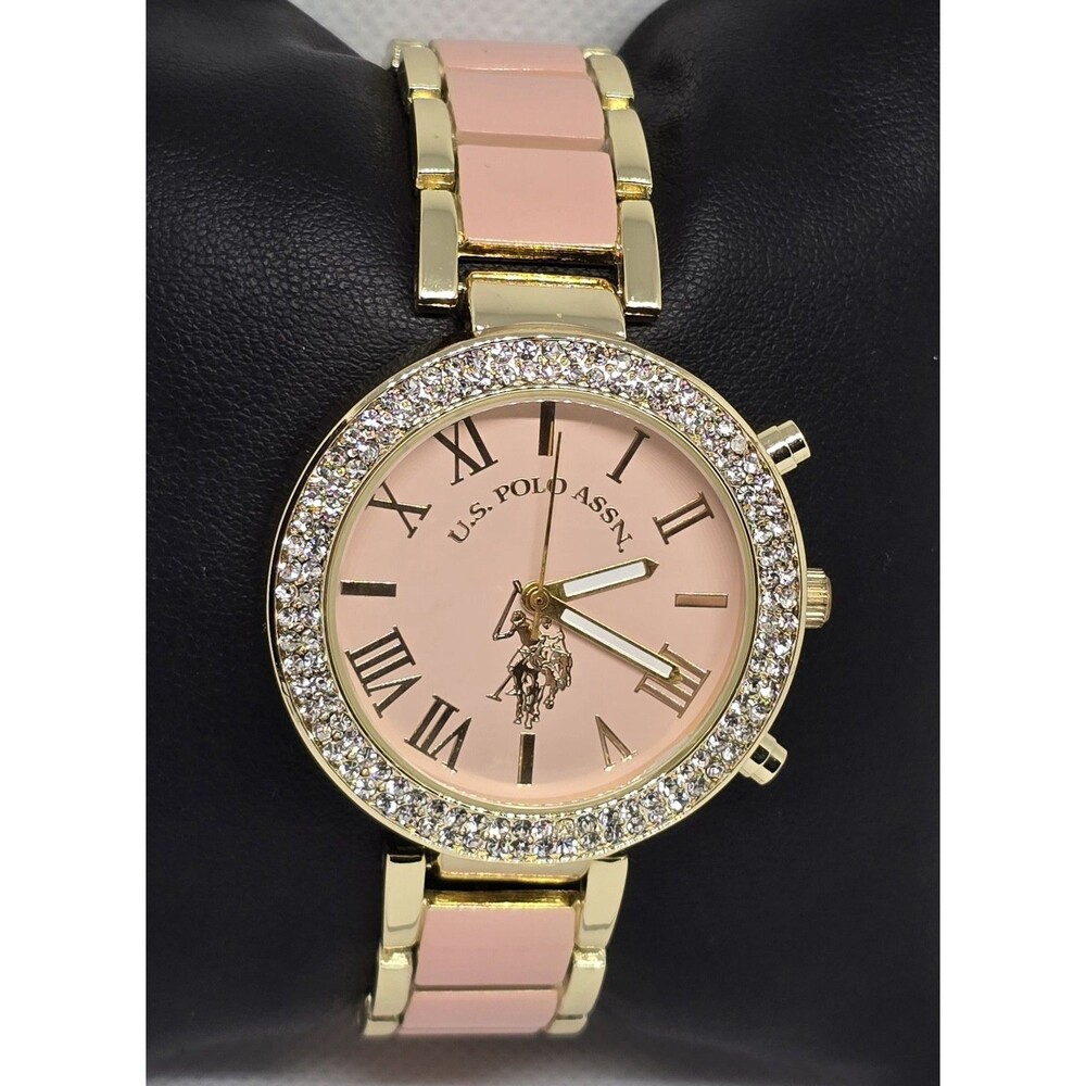 Women's U.S. Polo Assn Trendy Pink Nude Gold Tone Case Bracelet Band Watch 11 - Picture 3 of 7